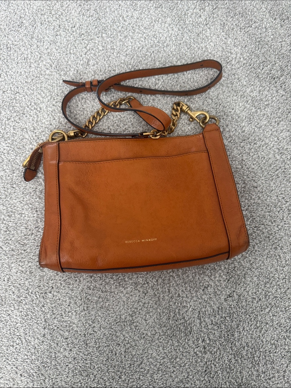 Rebecca Minkoff Tan Leather Chain-Accent Crossbody Bag
